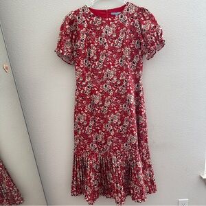 ANTONIO MELANI Red Floral Short Sleeve MIDI Dress